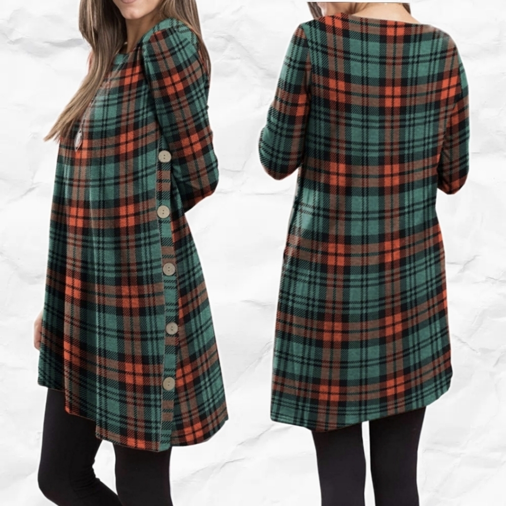 Fall womens dress or sweater Long Sleeve Button Side Pullover